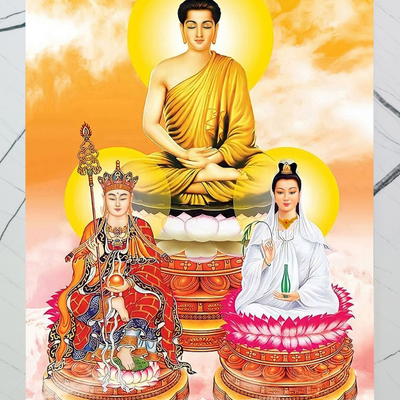Tranh vải treo tường Ta Bà Tam Thánh
